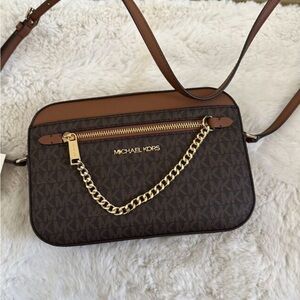 Michael Kors Dark Brown and Tan Crossbody Bag